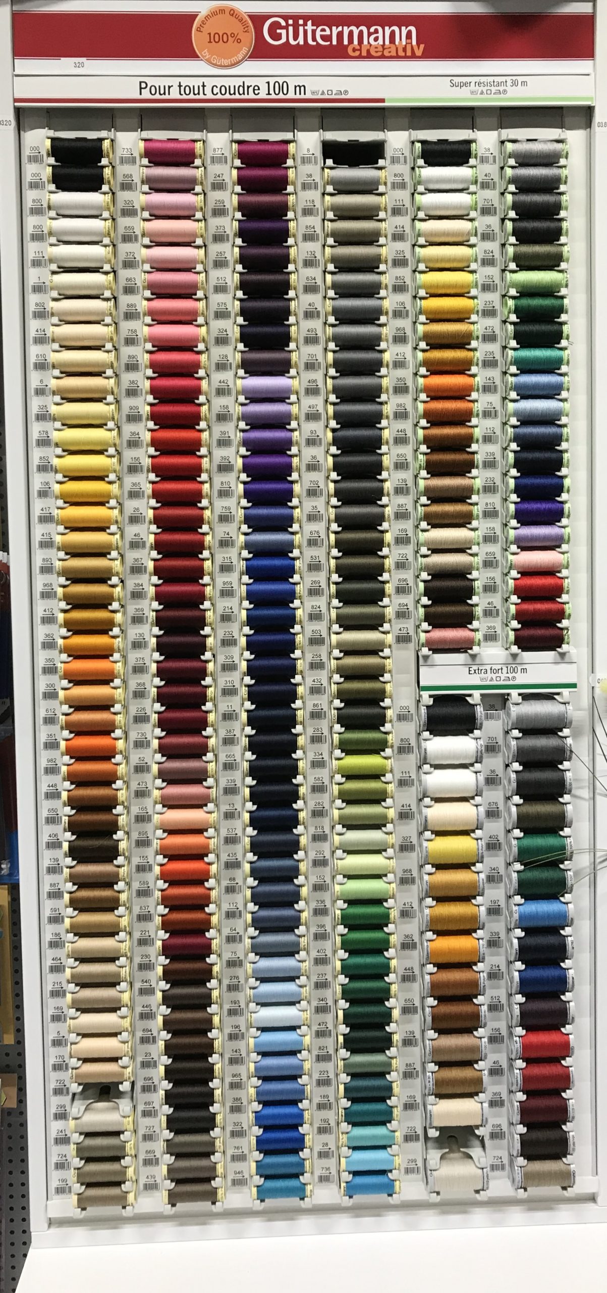 126 toutes les couleurs 1 x 100m Spool bobines de 100 m Gutermann Fil 100 % coton naturel pour couture et matelassage
